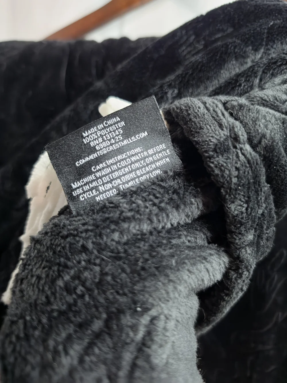Converse Black Plush Throw Blanket with Cream Tassels